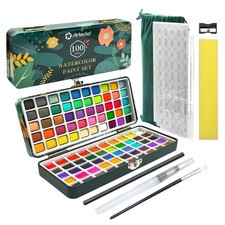 Watercolor Paint Set 100 Colors with Metallic in Portable Box, Paint Kit with...