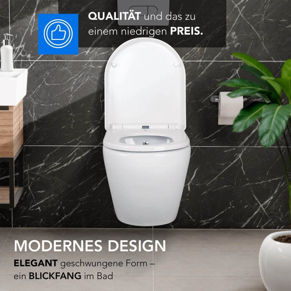 Dusch-WC Taharet Bidet-Funktion & Softclose WC-Sitz, Hänge WC Toilette Weiß - Bild 2 von 4