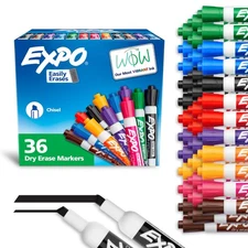 Chisel Tip Dry Erase Markers Low-Odor Assorted Colors Pack of 36 - Ideal for ...