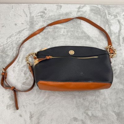 Anne Klein Black and Tan Crossbody Bag Gold Chain Saffiano Texture