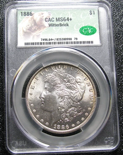 1886 Witterbrick Bear Label Morgan Dollar MS-64+ CAC Graded  ---- #724C