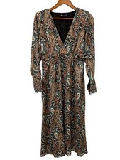 Zara Midi Dress Size Small Satin Floral Paisley Print Black Multi Polyester Boho