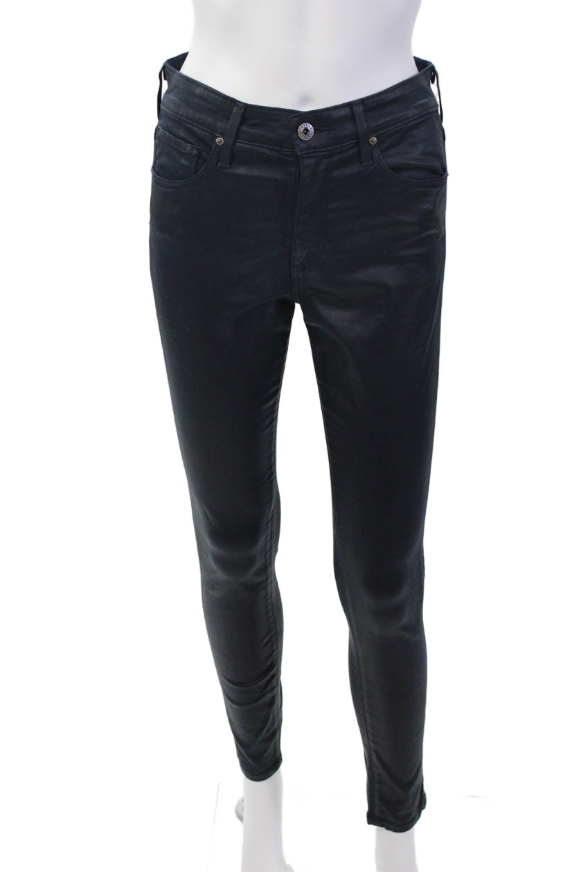 AG Adriano Goldschmied Womens Farrah High Rise Skinny Coated Jeans Blue Size 26
