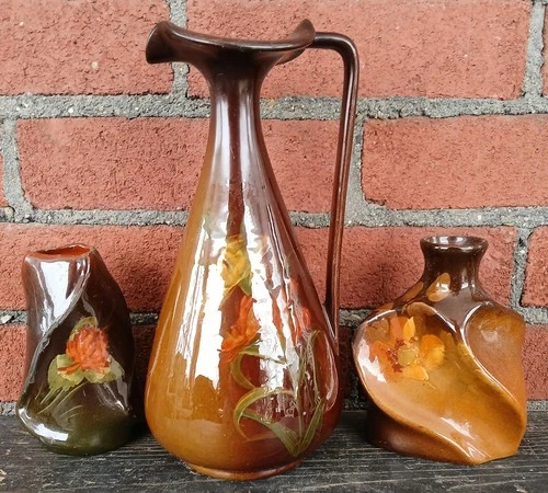 Roseville Rozane, Weller Louwelsa, JB Owens, 1 Ewer, 2 Vases Vintage Art Pottery