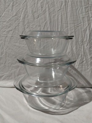 Vintage Pyrex Glas Ofen Kasserolle Schüsseln Schüsseln mit Deckel 3er Set