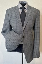 Superb Hugo Boss Blue Plaid Men Two Buttons Dual Vents Jacket 38 Long