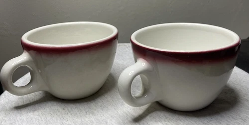 2 HOMER LAUGHLIN USA Red Band / Stripe Diner Restaurant Ware Coffee Mugs Cups