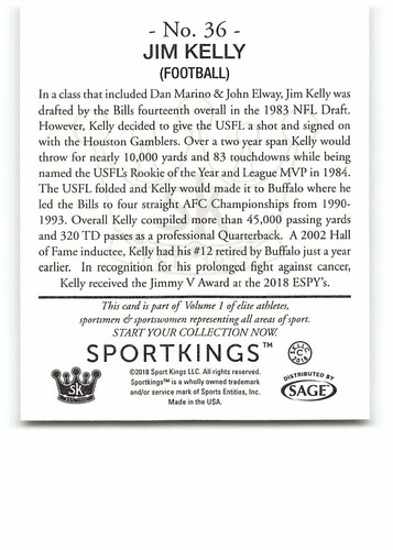 2018 SportKings Sport Kings Mini Parallel #36 Jim Kelly Football - Picture 2 of 2
