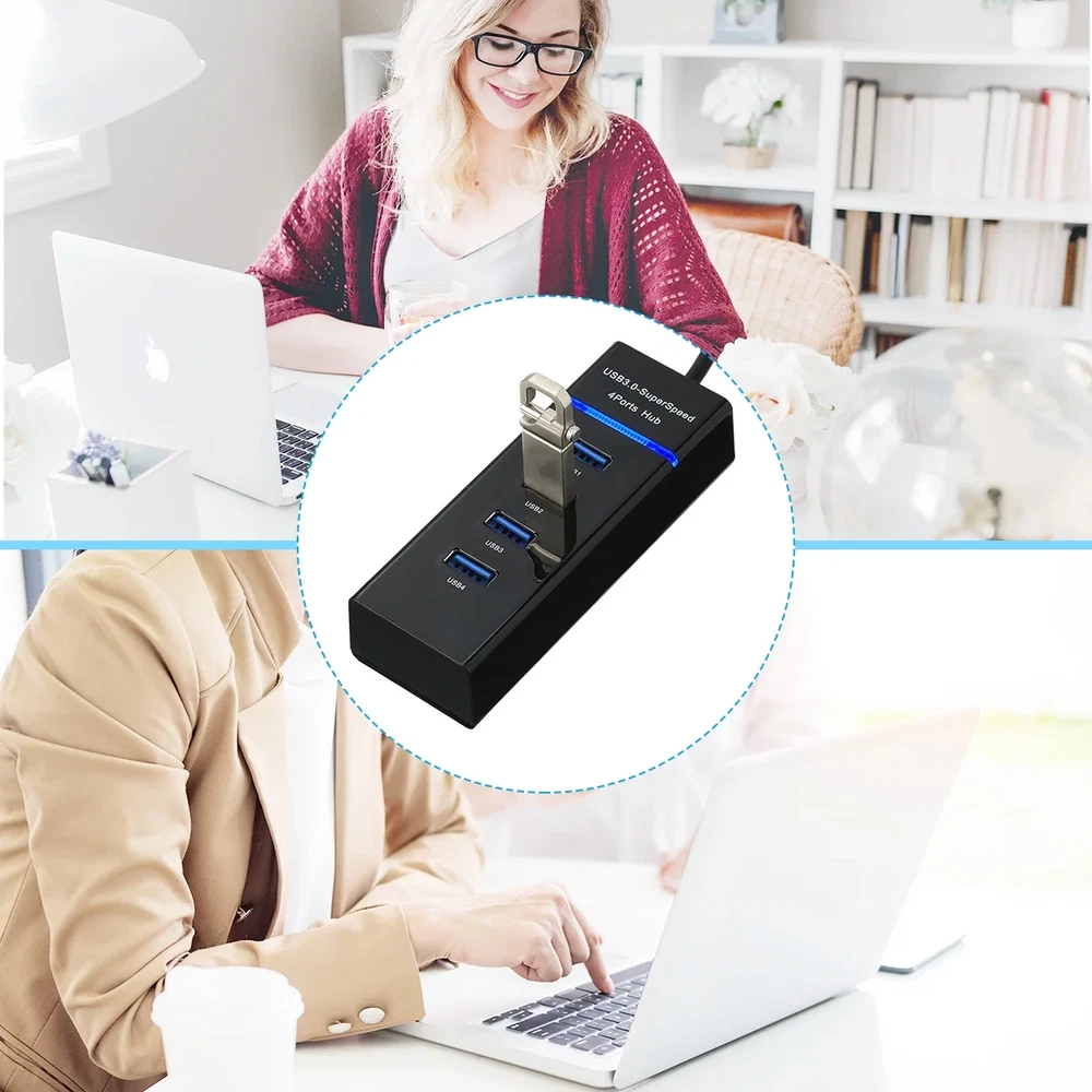 4-Port USB 3.0 Hub Adapter 5Gbps High-Speed for PC Laptop Desktop