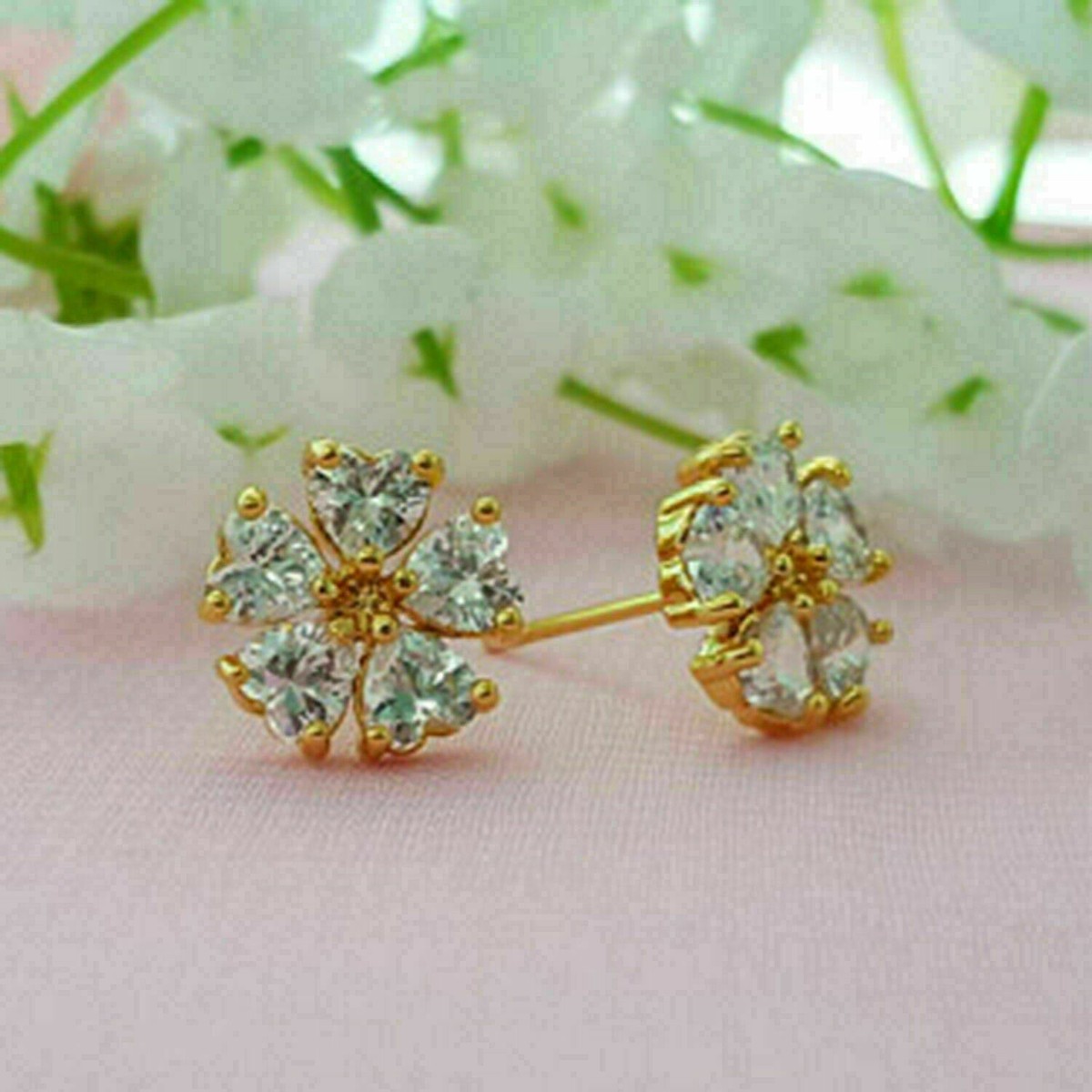 【HYERES LOR】24FW★ Lab Diamond Flower Earrings S 14K 0.50Ct Heart Lab-Created Diamond Flower Stud Earrings 14K