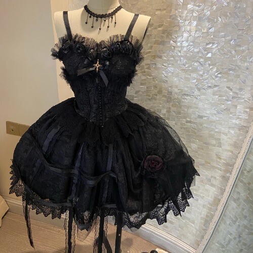 Japanese Victorian Gothic Lolita Dress VintageGirl Sweet Lace Rose PrincessDress - Picture 17 of 25