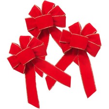 Wired Bright Red Outdoor Velvet Christmas Bows - Velvet Christmas Wreath Bows