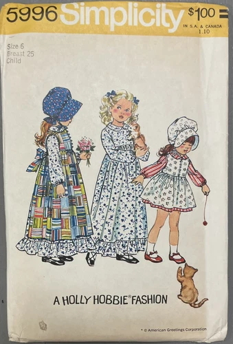 SIMPLICITY 5996 VINTAGE 1970’s HOLLY HOBBIE DRESS  PATTERN SIZE 6