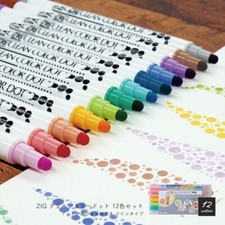 Zig Kuretake CLEAN COLOR DOT/ Dual Tip Fabric Dot-Pen / Pack of 12 Pens Japan