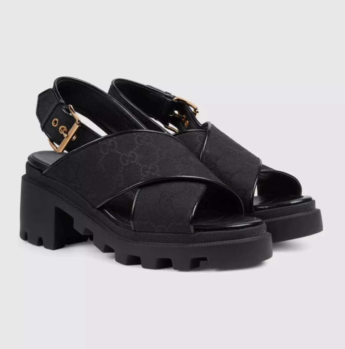 Sandales femme Gucci GG Supreme Lug semelle en noir taille 37,5/US7,5