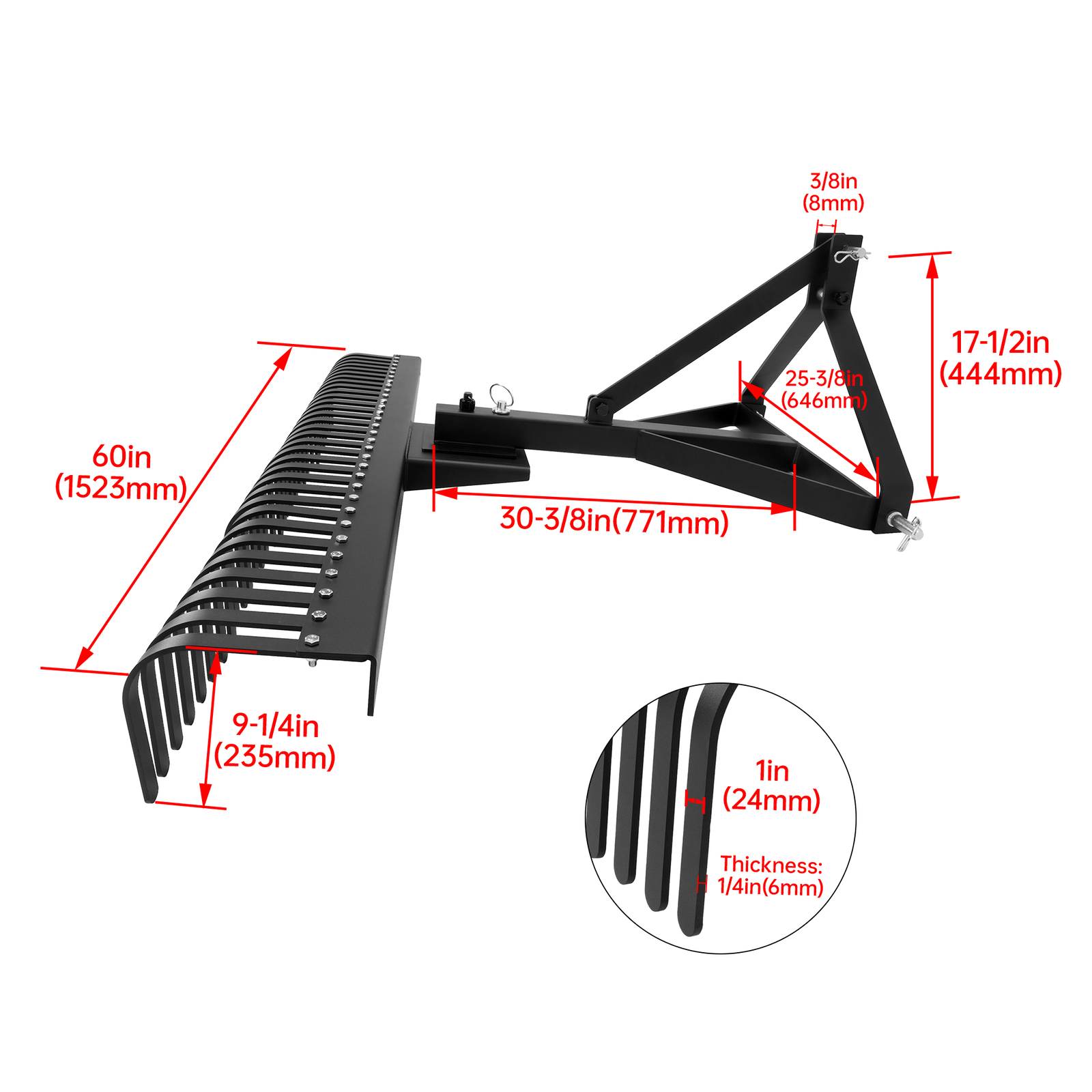 3 Point Landscape Rake 60
