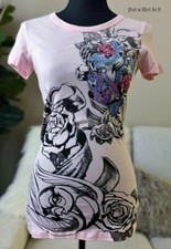 EE. UU. Nueva CAMISA VOCAL Mujer CRISTAL ROSA AZUL CRUZ ROSAS VIEJA ESCUELA S M L XL Y2K