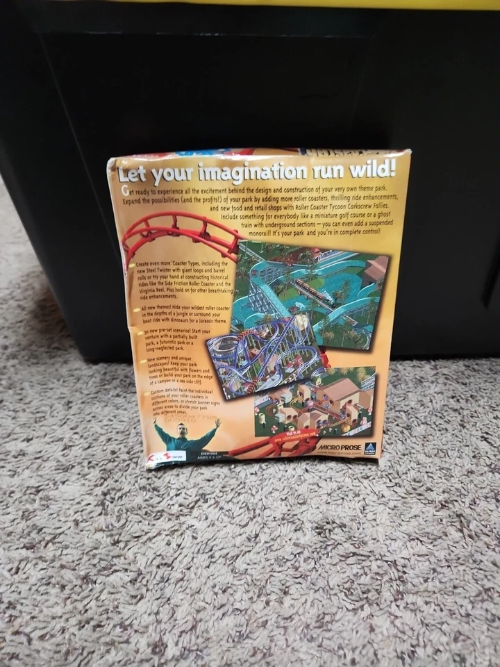 RollerCoaster Tycoon Sacacorchos Locuras Paquete de Expansión Caja Grande PC 1999 Sellado  Foto 4 de 4