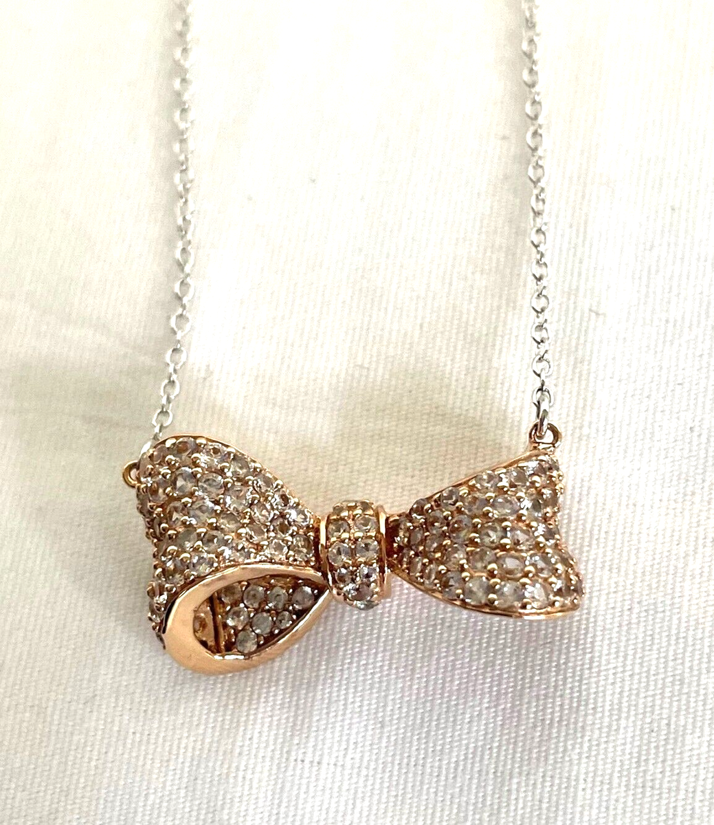 ZALES 925/18KGP Rose Gold Puff Bow White Sapphire Necklace ZALES 925/18KGP Rose Gold Puff Bow White Sapphire Necklace