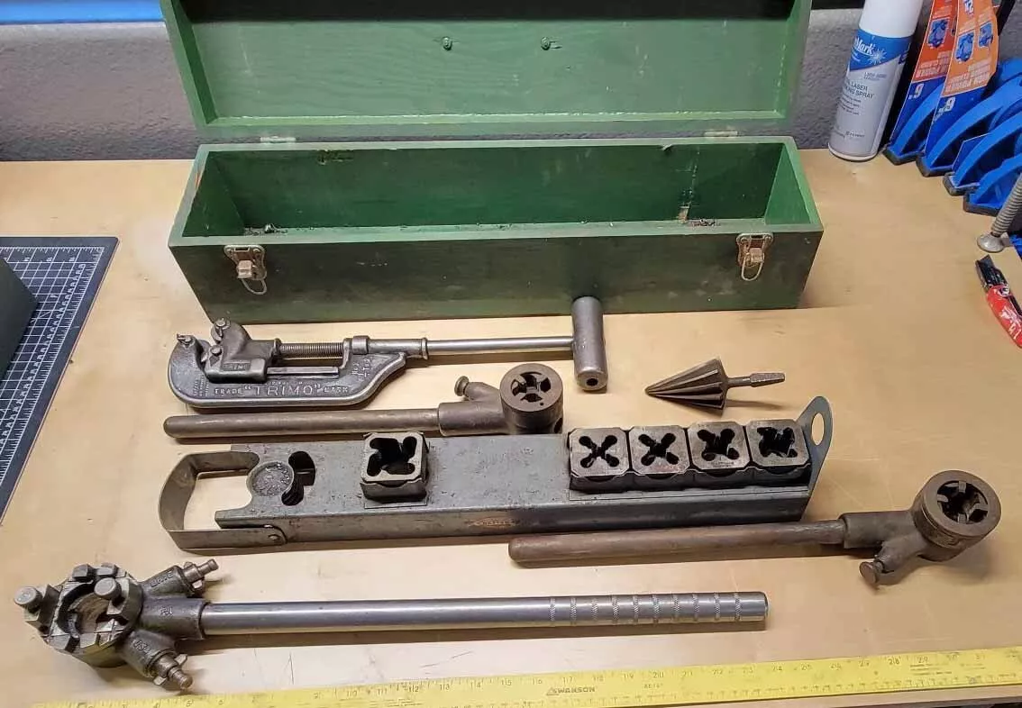 Vintage Craftsman Square Die Pipe Threader Set Reamer Pipe Cutter Wood Box