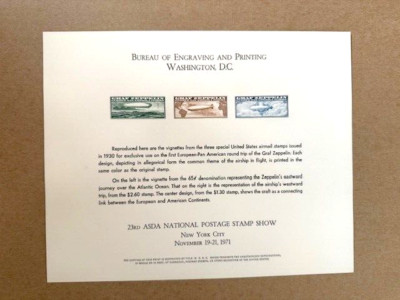 RARE! Vintage 1930 Graf Zeppelin US Airmail Set- Vignette Souvenir Sheet
