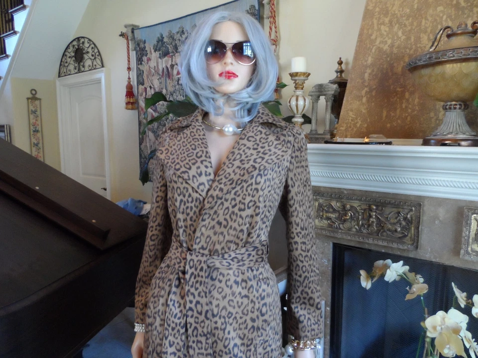 Nueva gabardina Chico's marrón/beige imitación gamuza estampado leopardo talla 0P Foto 4 de 4