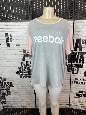 Reebok XXXL Gray-Pink Logo Crew Neck Short Sleeve Tee