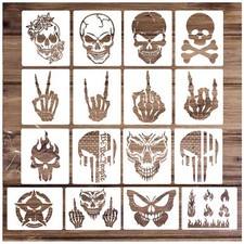16 Pcs Skull Stencils for Painting Wood Airbrushing Art Crafts Wall Canvas