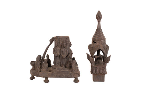 Ein seltener buddhistischer Schrein. Buddha & Mönche. Bronze. Thailand 20. Jh. - Bild 8 von 12