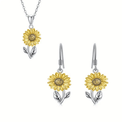 Creative Sunflower Earrings & Necklace Set Floral Design Accessories Birthday
