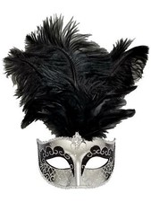 Silver Black Jewel Feather Venetian Mardi Gras Masquerade Mask
