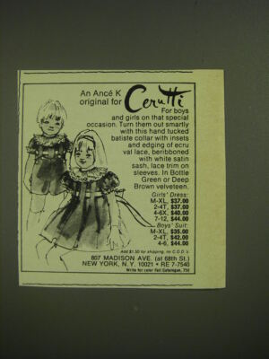 1974 Cerutti Ance K Girls Dress and Boys Suit Advertisement