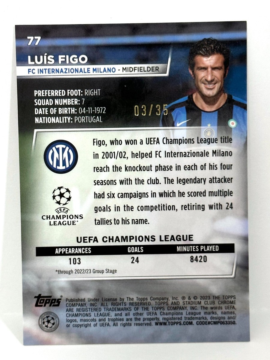 2022-23 Topps Stadium Club Chrome UCL Luis Figo Black/Gold