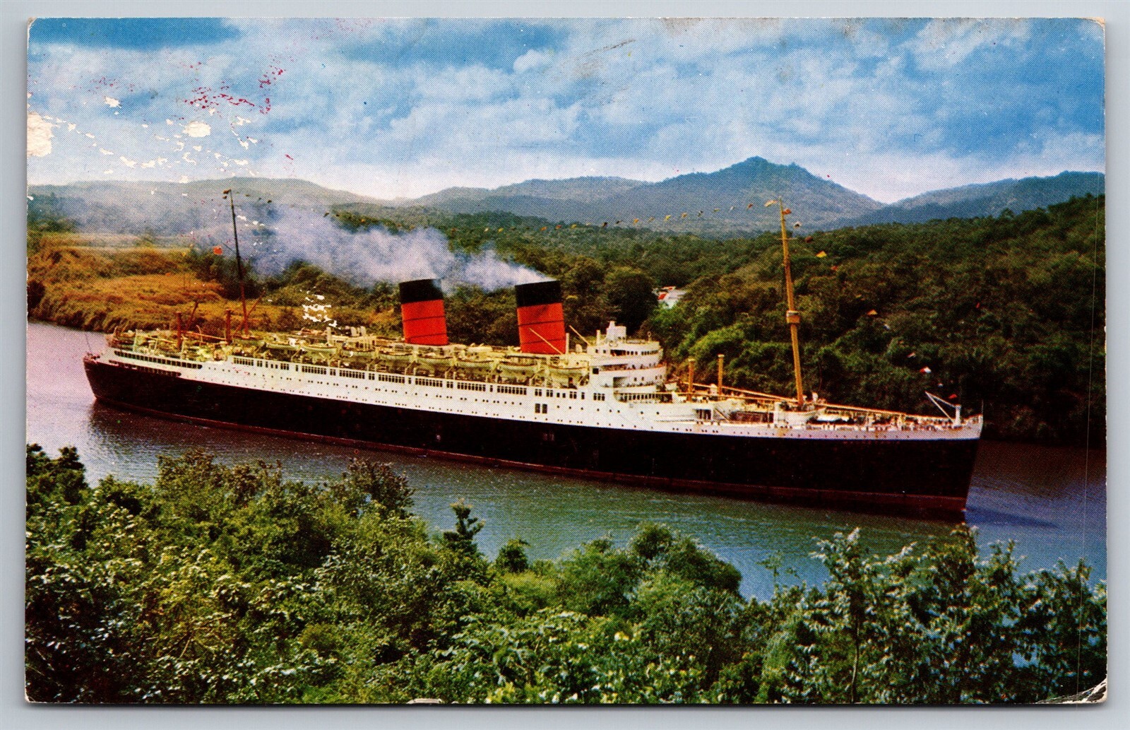 Vintage 1939 SS Mauretania Panama Canal Cruise Ship Luxury Liner Postcard H4