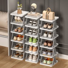 6 Tiered Single Row Stackable Storage Shoe Rack Corner Narrow Footwear Organiser