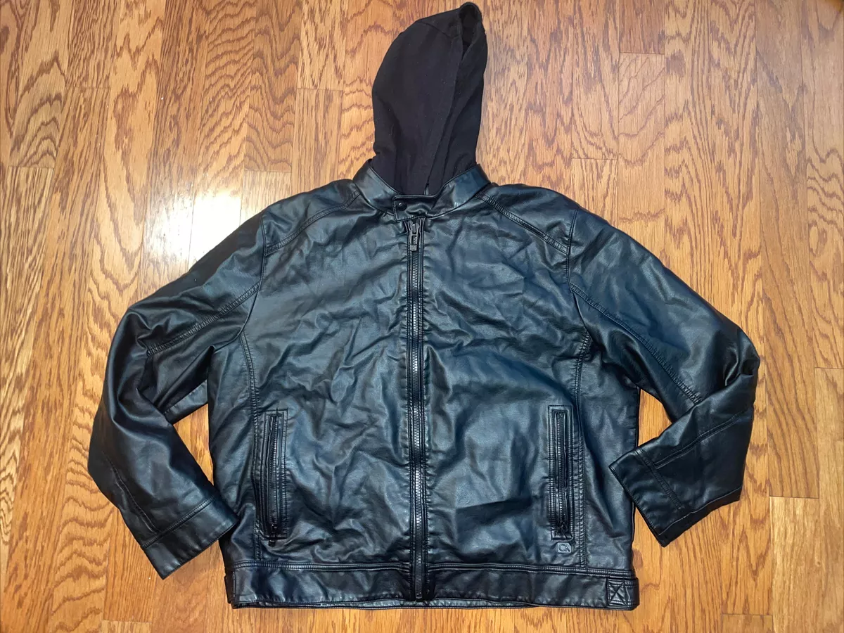 Calvin klein best sale hooded leather jacket