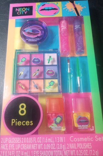 Neon City 8-teiliges Kosmetik-Set Lidschatten Nagellack Lippenbalsam Körper