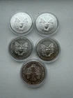5x 1oz Silver Coins - American Eagles, 0.999 - 1 Dollar Walking Liberty