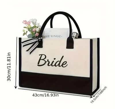 Top Design Canvas Bride Bridal Wedding Tote Bag With Handles, Shower, Bridal 