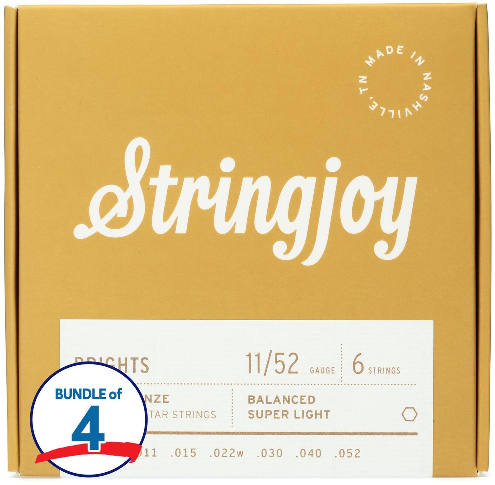 Струны для акустической гитары Stringjoy Brights 8020 Bronze 4 упаковки - Суперлегкие 8990₽