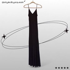 Mustard Seed Black Asymmetrical Maxi Slip Dress Medium Minimalist Boho Summer