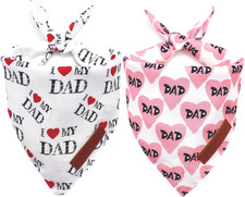 Fathers Day Dog Bandanas 2 Pack, Reversible I Love My Dad Pet Scarf for Boy and