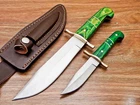 Lot of 2 CUSTOM HANDMADE D2 STEEL BOWIE HUNTING KNIFE W/SHEATH TR-9882