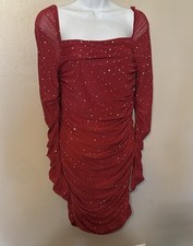 Womens Shein Elegant Red Ruched Dress size L