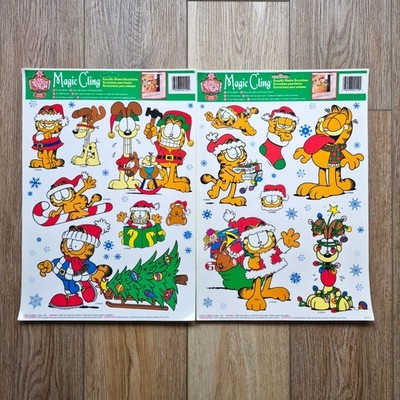 Vintage Garfield & Odie Christmas Window Clings Set of 2 Sheets Reusable Decals
