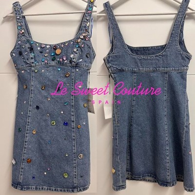ZARA WOMAN NWT FW25 TRF DENIM DRESS WITH JEWELS LIGHT BLUE 4730/080/406