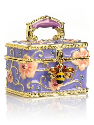 Keren Kopal Bag with a Bee Trinket hand made Box Decorated &  Austrian Crystals