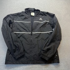 Adidas Windbreaker Jacket Black White 3 Stripe Full Zip Small vintage