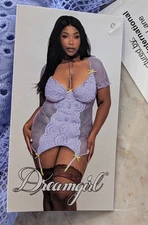 Dreamgirl Plus size lingerie fishnet garter slip w/ g-string Purple
