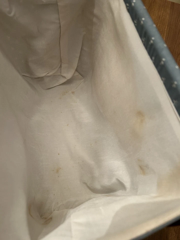 De colección Plegable Marco de Madera Tela Costura Tejer Carrito Cesta Portátil Azul y Blanco Foto 4 de 4